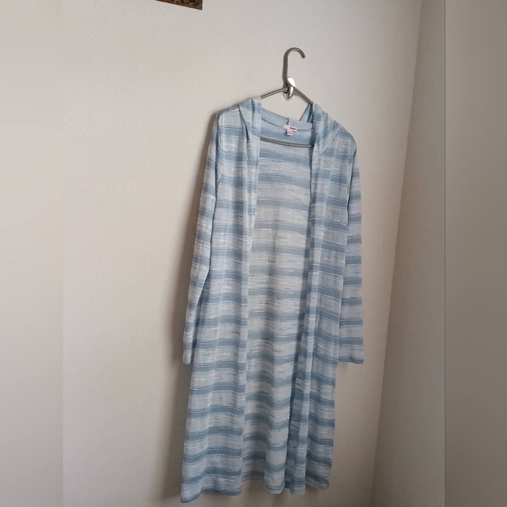 BONGO Cardigan Women XL Blue & White Knit Preppy Casual Academia Lagenlook Dinne